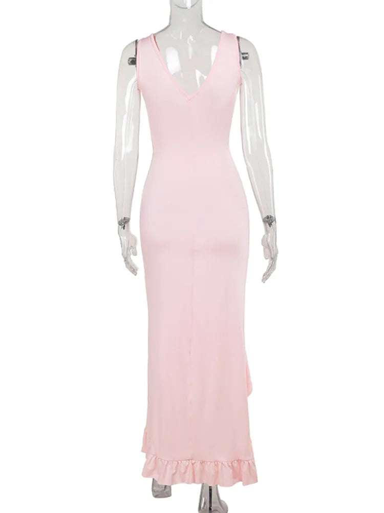 Celine - Dames Maxi Jurk met Asymmetrische Splits en Volants