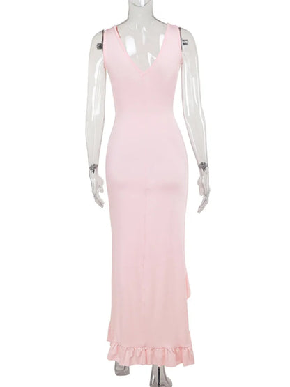 Celine - Dames Maxi Jurk met Asymmetrische Splits en Volants