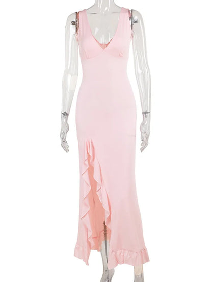 Celine - Dames Maxi Jurk met Asymmetrische Splits en Volants